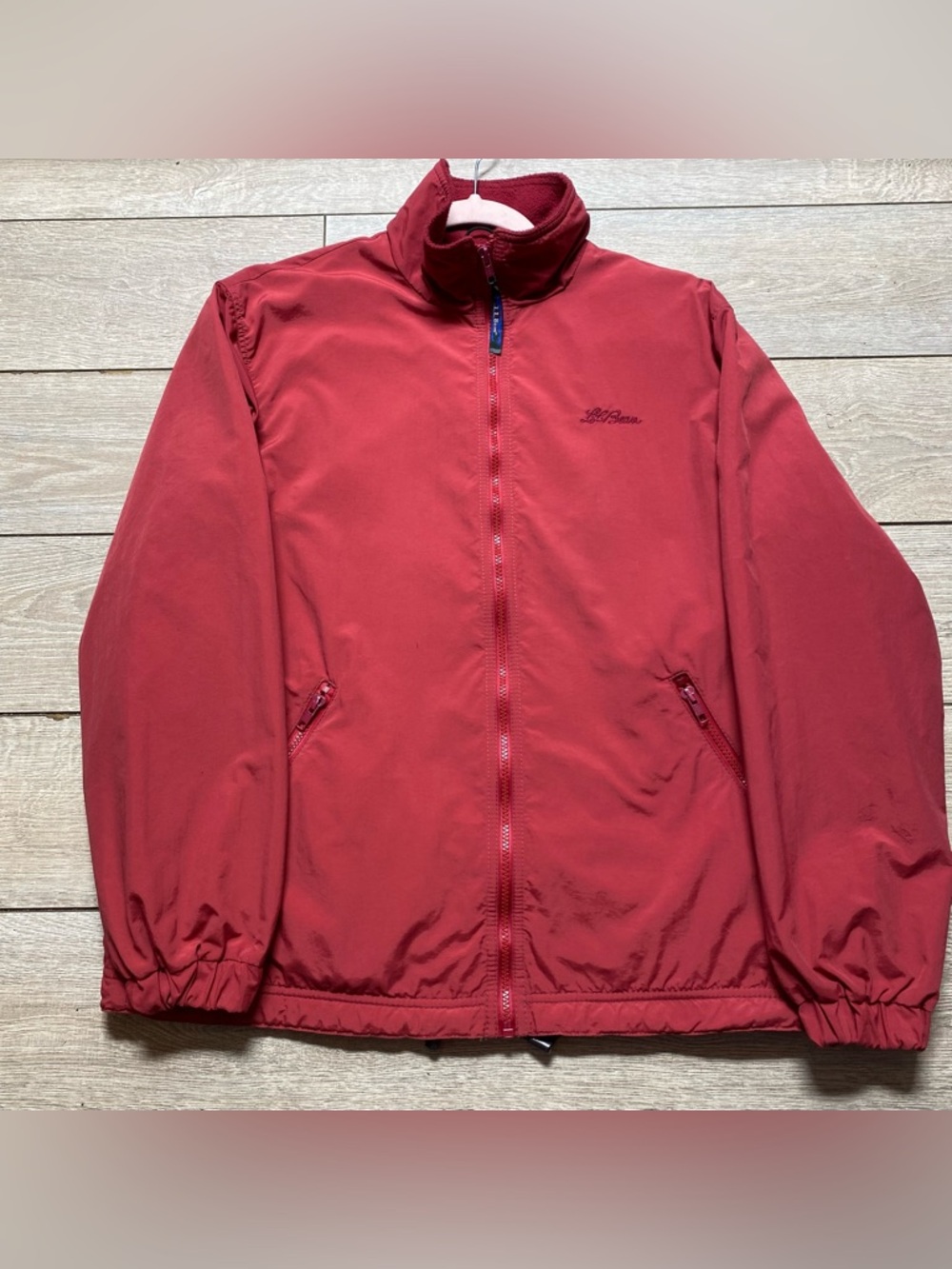 LL BEAN Three Season Red Bomber Jacket WINDPROOF Nylon FULL ZIP Women's M VTG